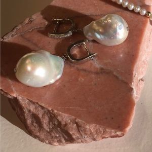 Natural river pearl earrings Gold 18k 925 plated silver or 925 silver upper grip
